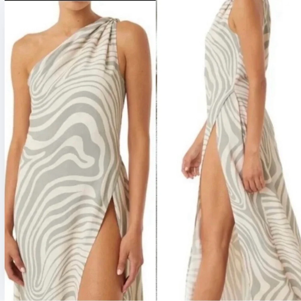 NWT MISA Los Angeles Persephone One Shoulder Zebra Maxi Dress High Slit Small - Picture 6 of 16